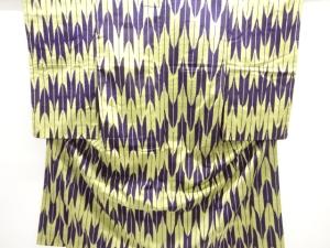 大正ロマン　縞に矢羽根模様織り出し手織り紬着物